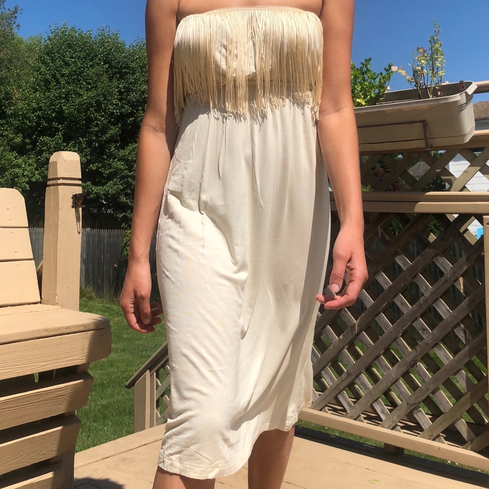 Cristina Love fringe accent strapless dress